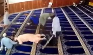 حمله ناگهانی یک مرد به نمازگزاران یک مسجد! + عکس